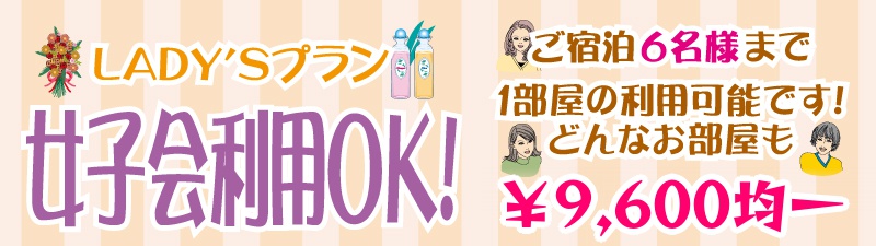 LADY`Sプランどんなお部屋も9,600円均一！ご宿泊6名様までご利用可能！